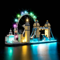 Brickshining London skyline LED for 21034 enhances display with bright illumination.