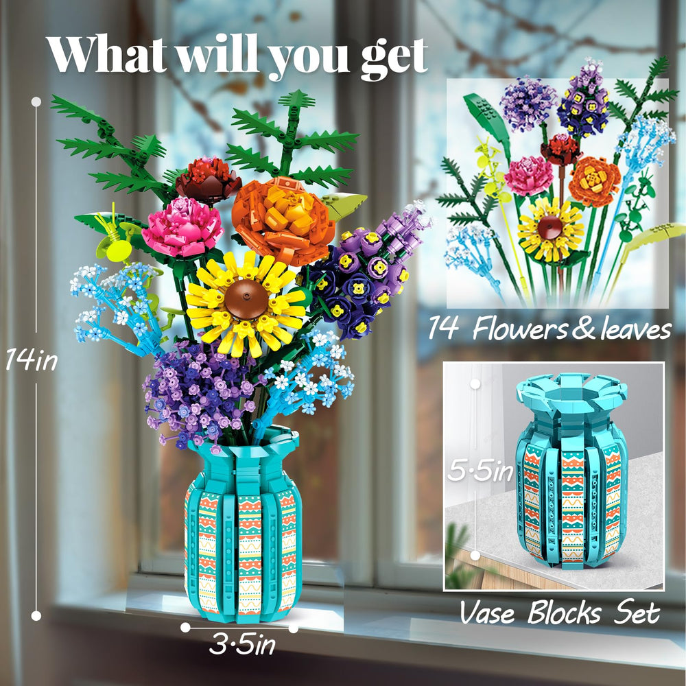 BrickTribe completed bouquet in a vase for display