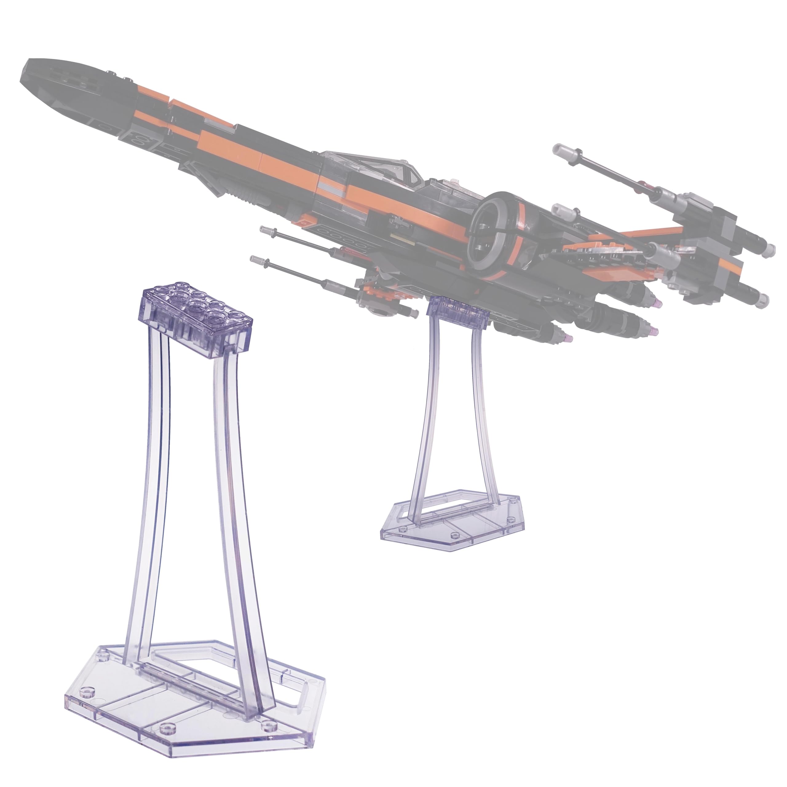 BrickVisions display stand angled for LEGO models, ideal for neat desk presentation.