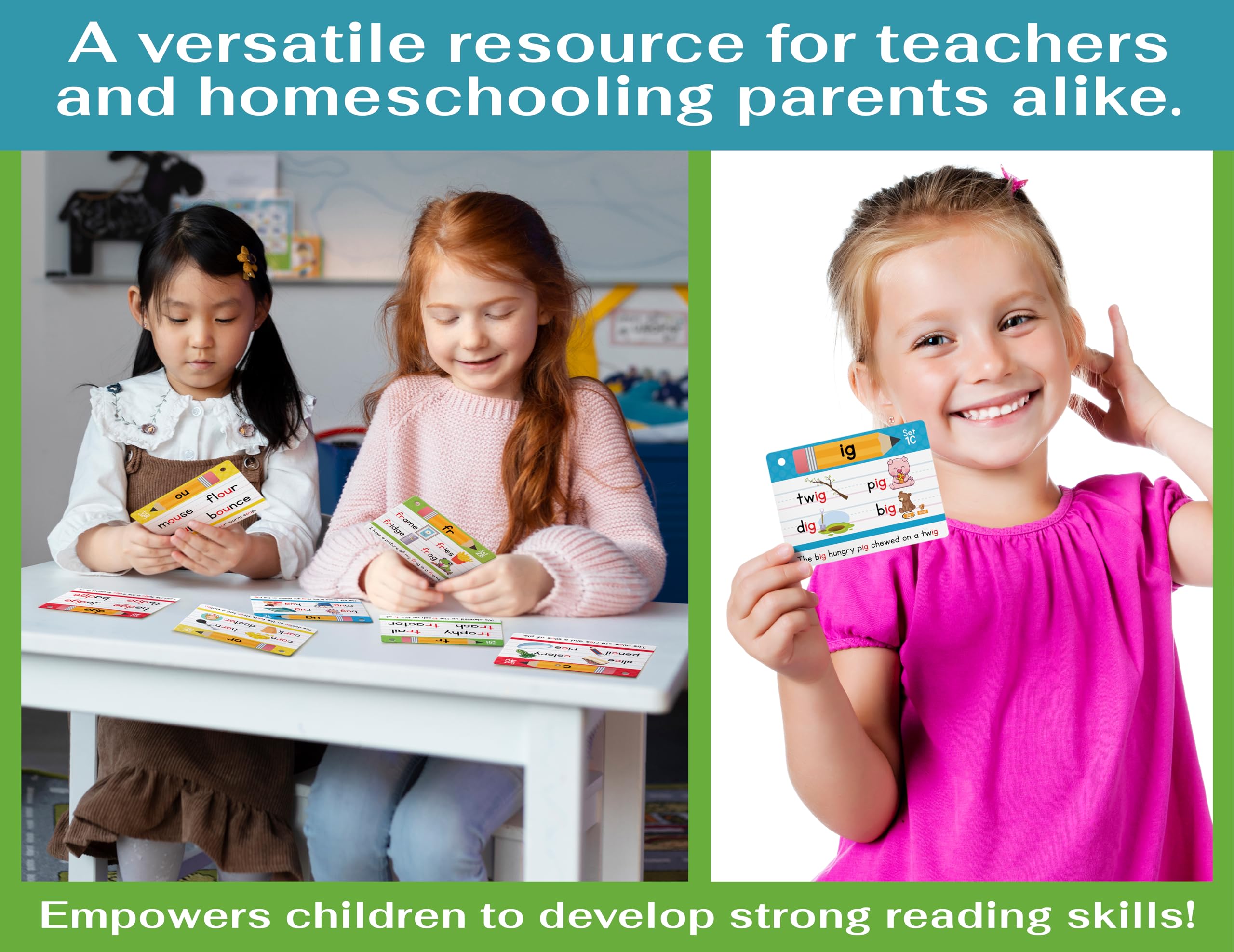 Bright Seed Phonics Flash Cards laminated surface for durable daily use.
