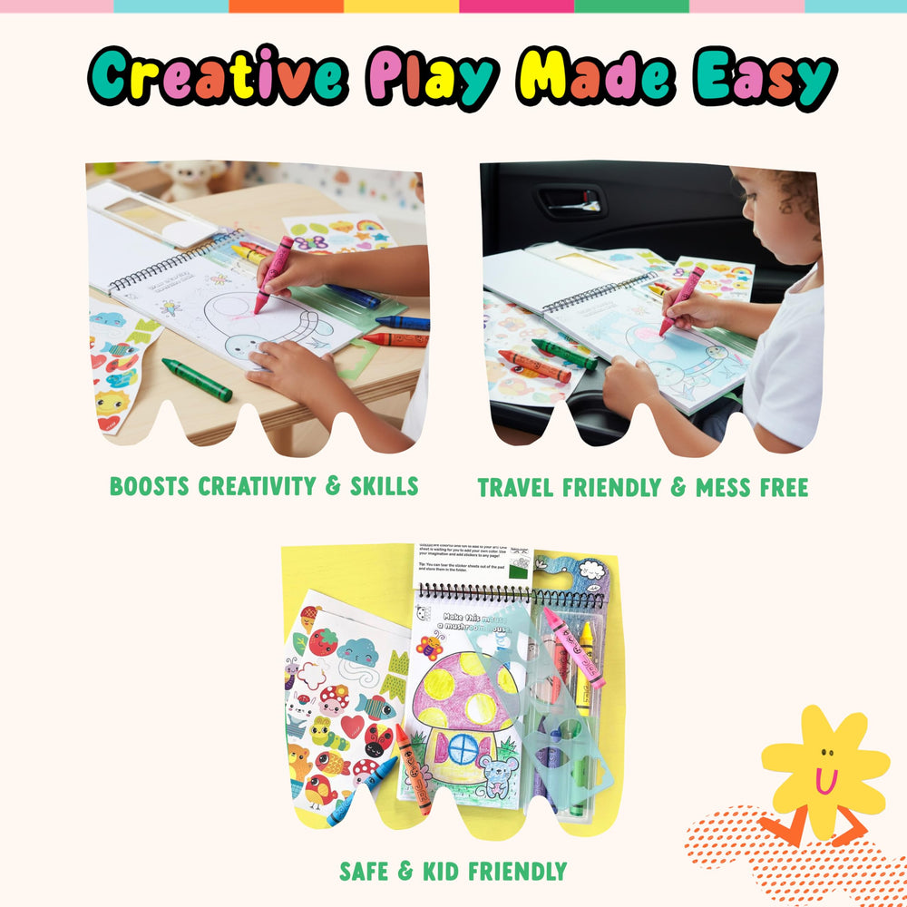 Bright Stripes Nature Theme Travel Kit activity pages with woodland scenes inspire creativity