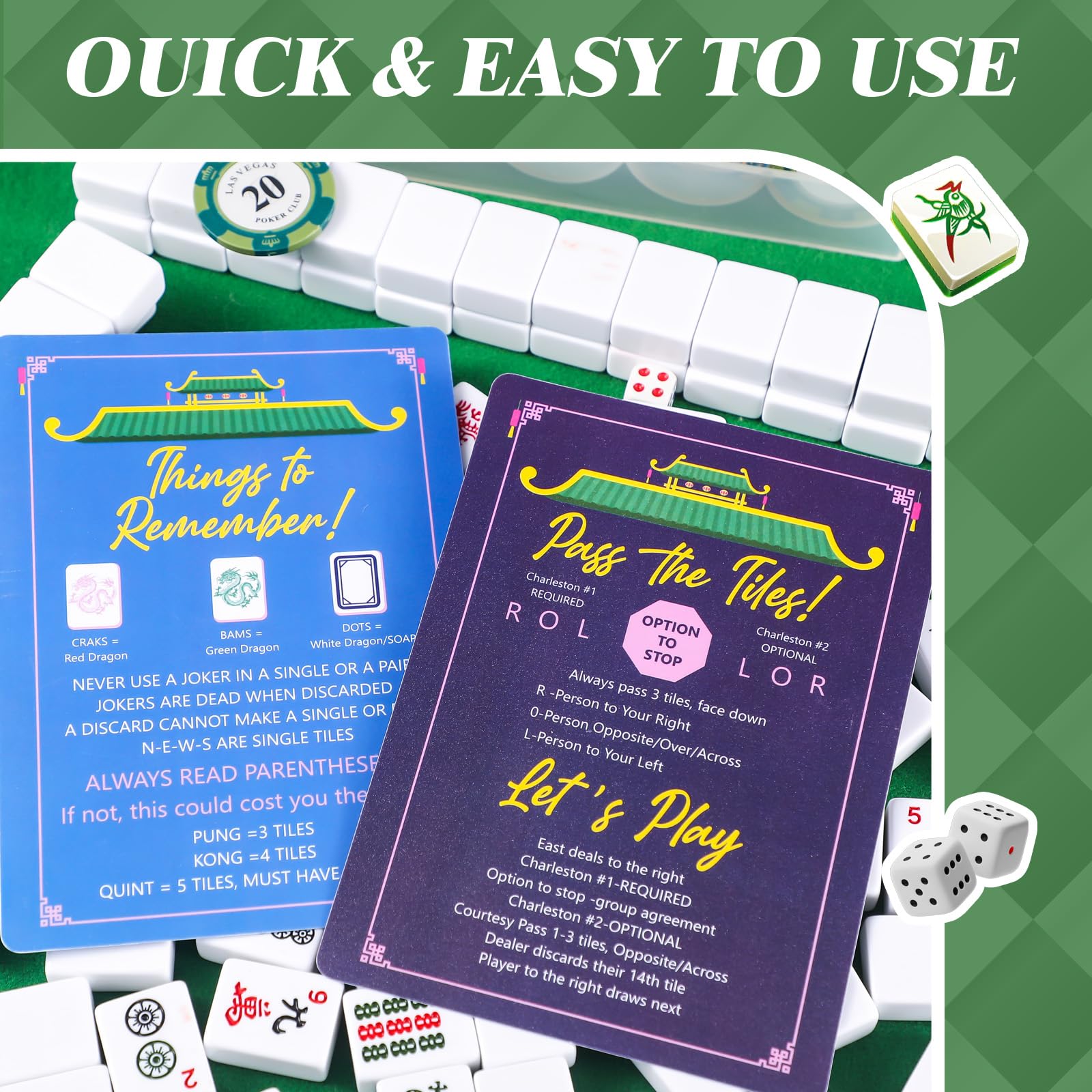BrightRow Mahjong Shuffler 4-pack printed rules on both sides for reference