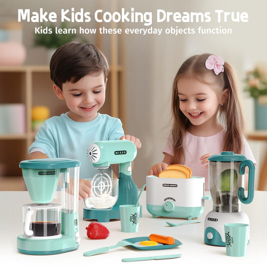 BRIGPICIOUS kids coffee maker inspires pretend coffee shop play with realistic water dispensing.