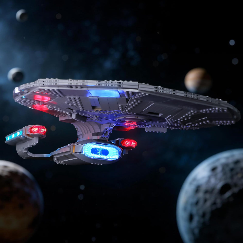 BRIKSMAX 2.0 light kit enhances the LEGO Enterprise display with a warm, inviting glow.