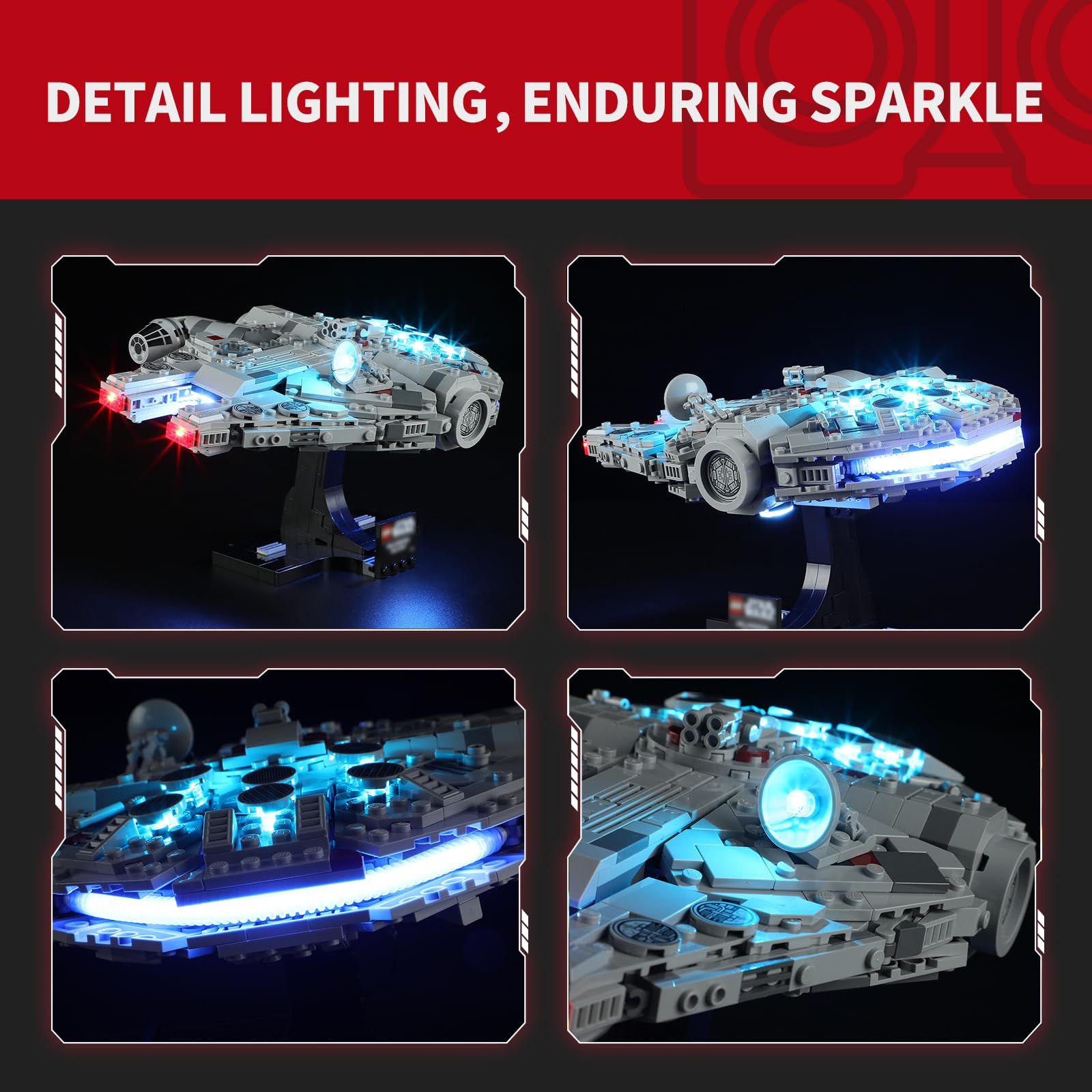 BRIKSMAX 2.0 light kit for Lego Millennium Falcon uses colorful LEDs for vivid display effects.