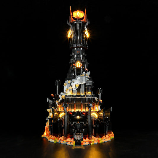 BRIKSMAX Barad-dûr light kit front view enhances display details.