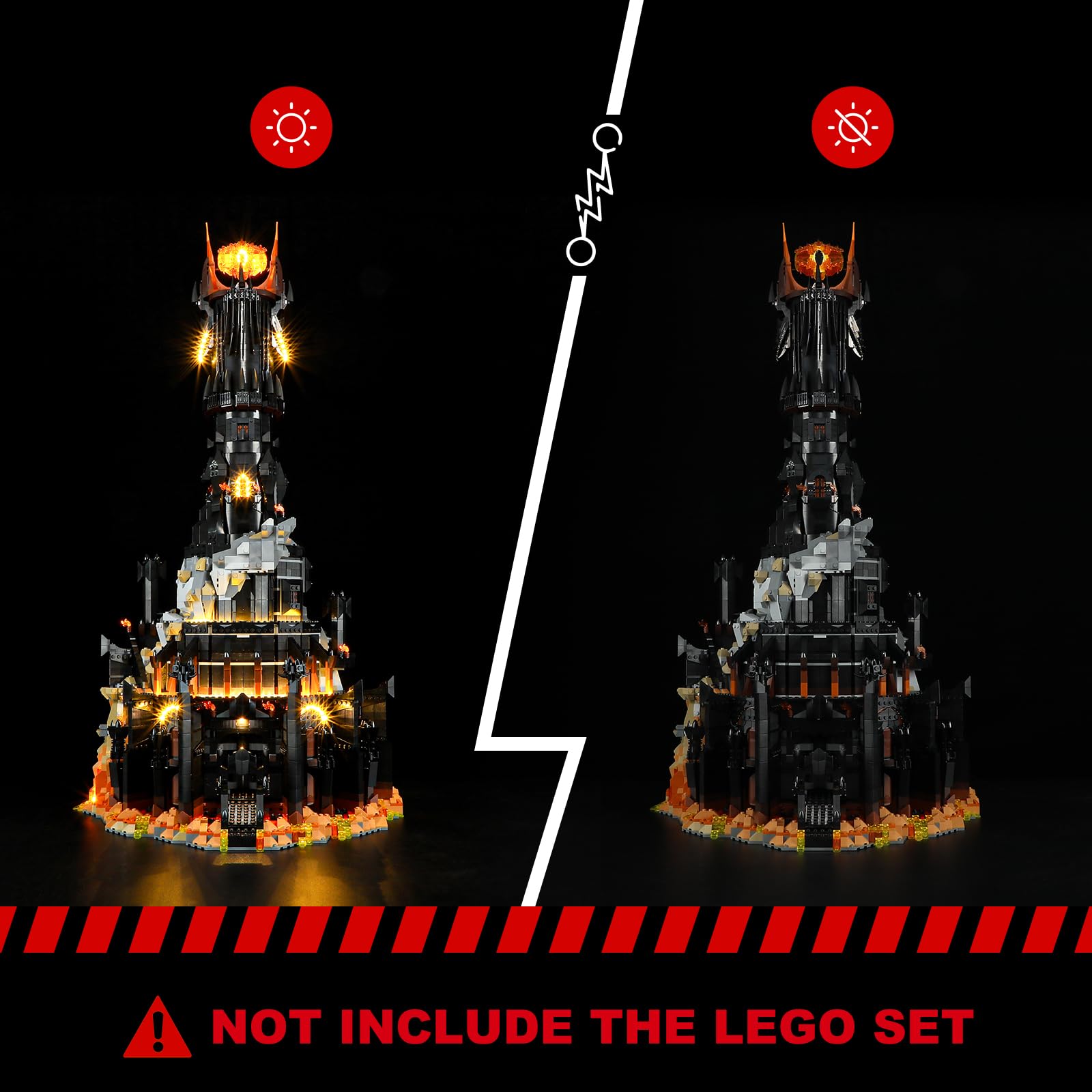 BRIKSMAX Barad-dûr light kit packaging showcases easy setup for collectors.