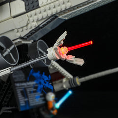 BRIKSMAX LED lighting kit for 75355 X-Wing battery-compartment setup supports easy placement.