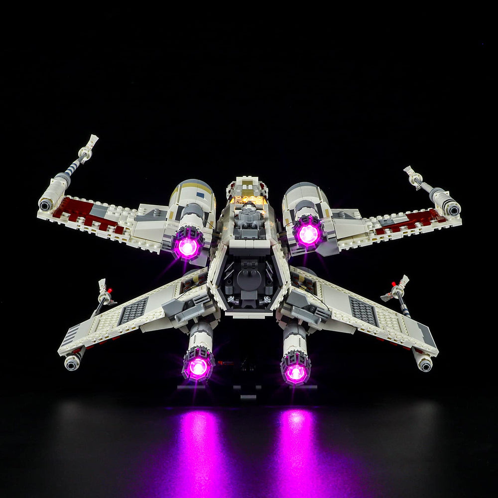 BRIKSMAX LED lighting kit for 75355 X-Wing cockpit glow highlights cockpit detail.