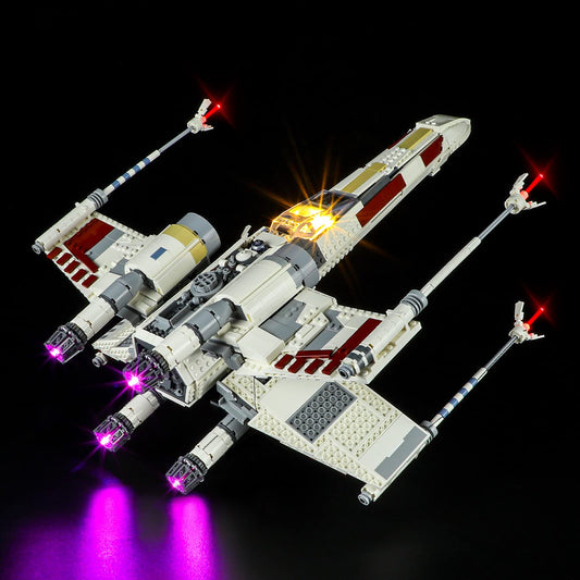 BRIKSMAX LED lighting kit for 75355 X-Wing front-lit for dramatic display.