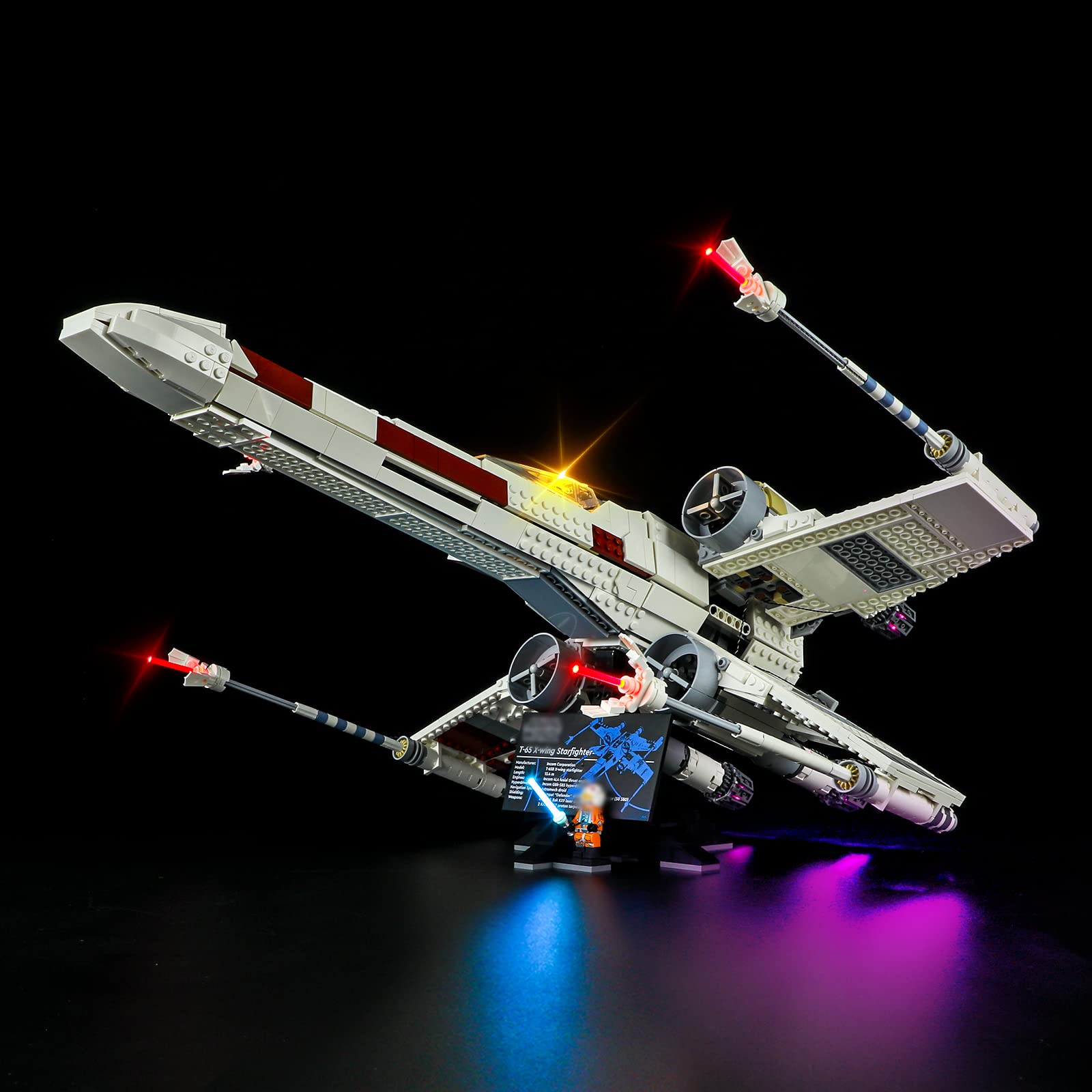 BRIKSMAX LED lighting kit for 75355 X-Wing wings-lit enhances display appeal.