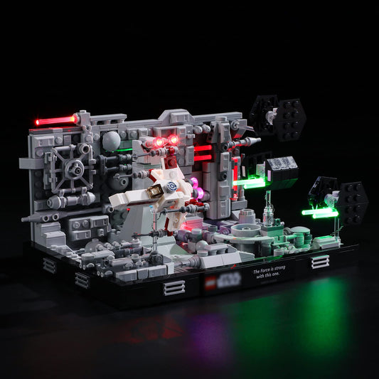 BRIKSMAX light for Death Star trench run diorama front view with vivid illumination