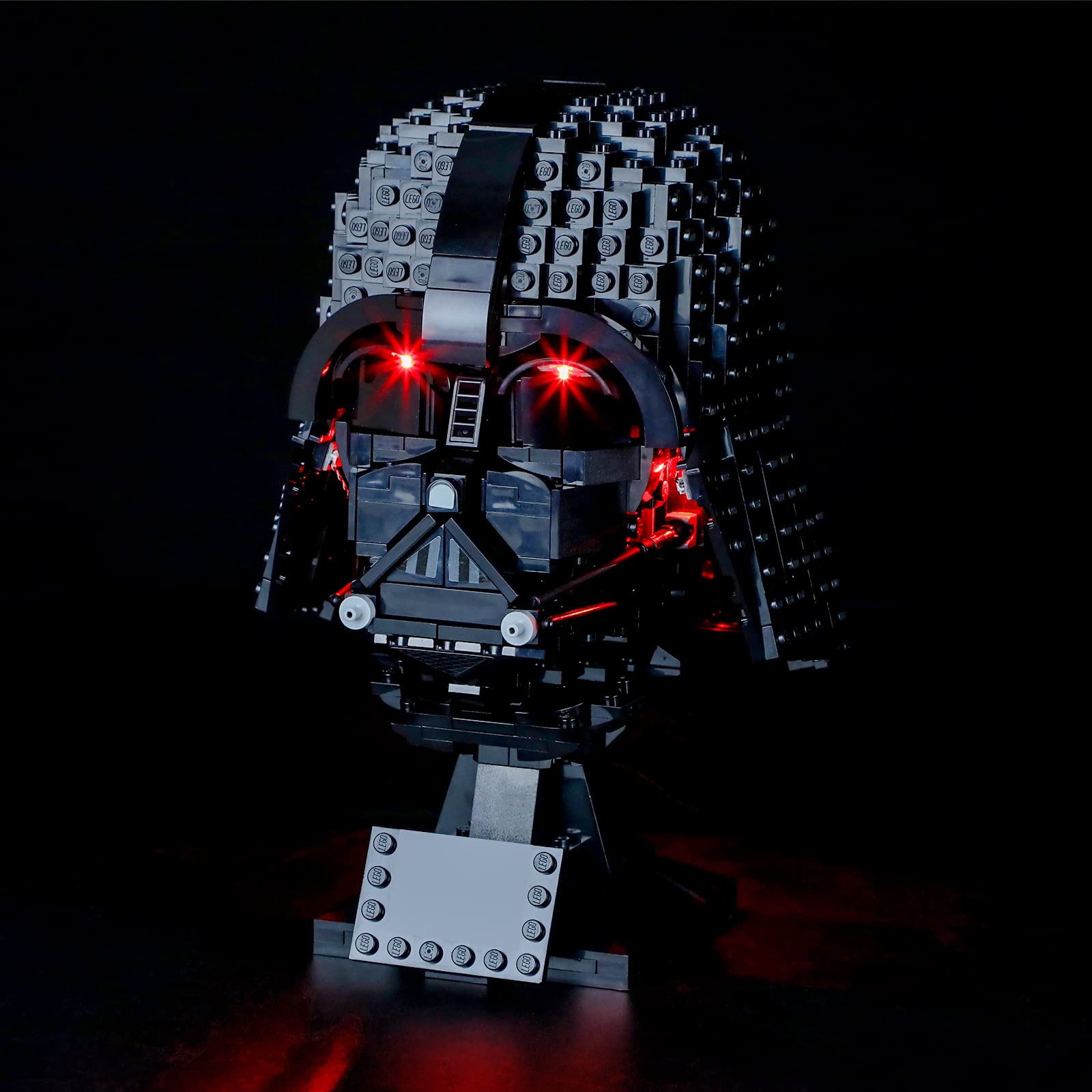 BRIKSMAX LED dot lights illuminate Darth Vader Helmet 75304 for a dramatic display