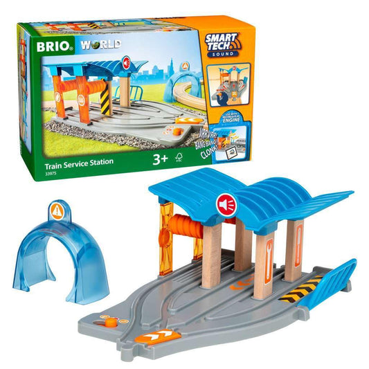 BRIO 33975 Smart Tech Sound Train Service Station side angle for imaginative repairs