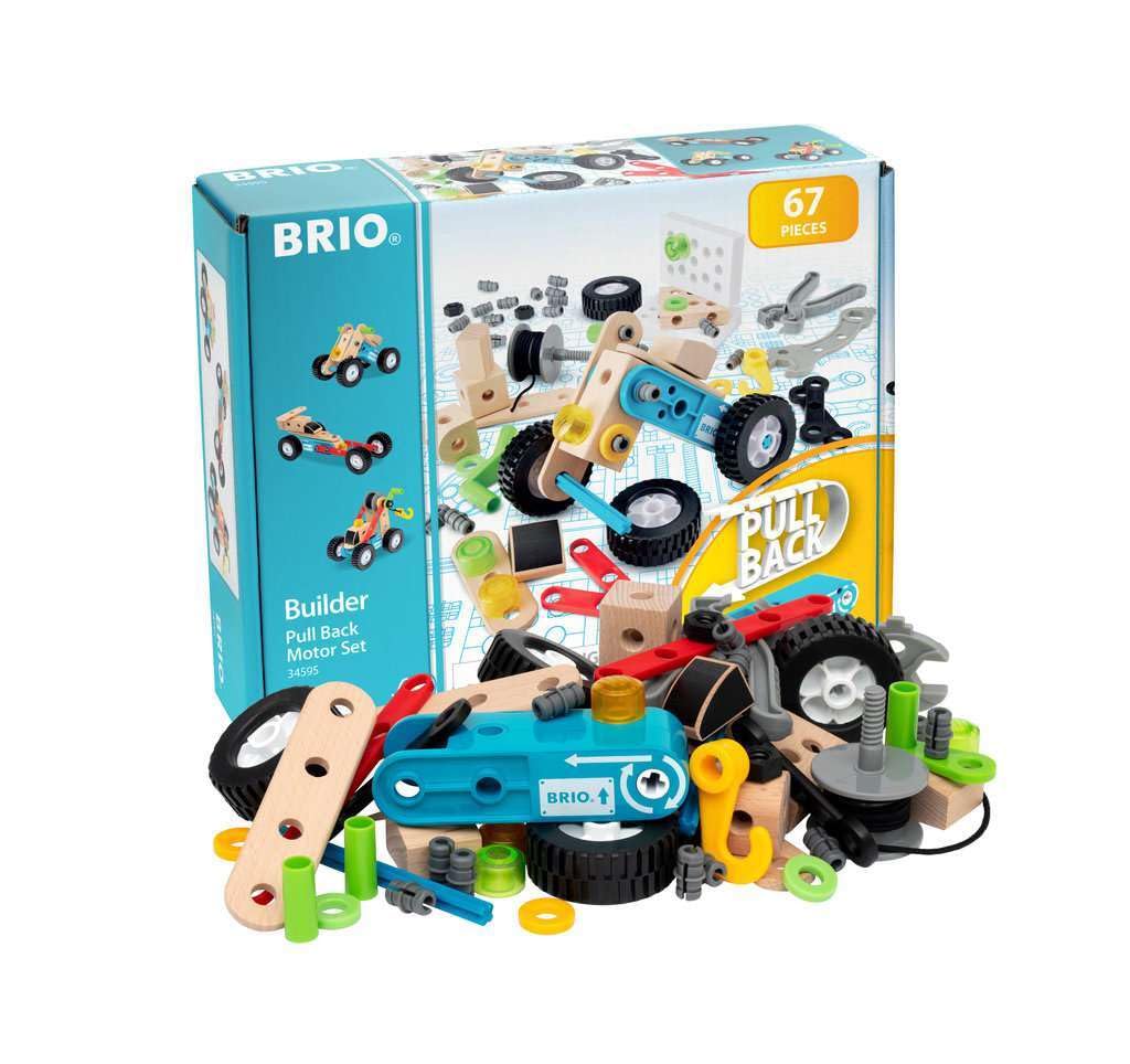 BRIO Builder pull-back motor unit for quick, battery-free builds.