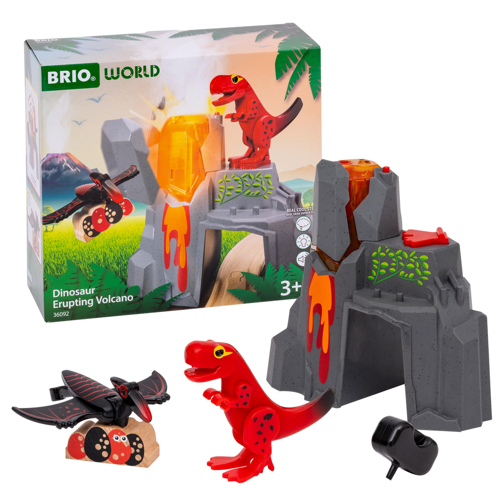 BRIO 36092 Dinosaur Erupting Volcano with lava glow for immersive pretend play