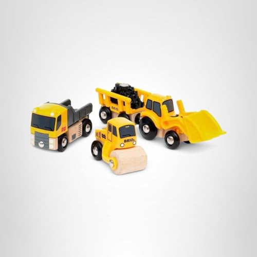 BRIO imaginative play with construction vehicles encouraging young builders.