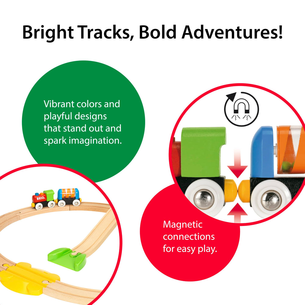 BRIO My First Railway Beginner Pack magnetic connectors help quick, secure train linking.
