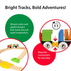 BRIO My First Railway Beginner Pack magnetic connectors help quick, secure train linking.