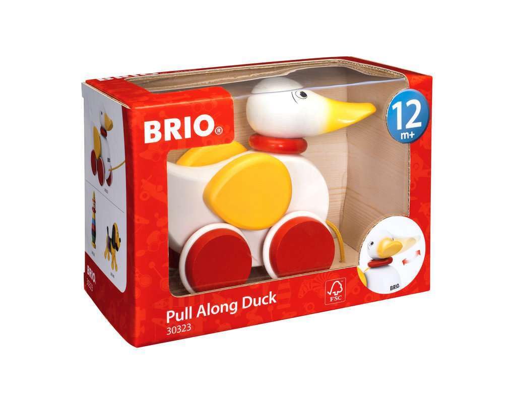BRIO Pull Along Duck six coats non-toxic paint resists chipping.