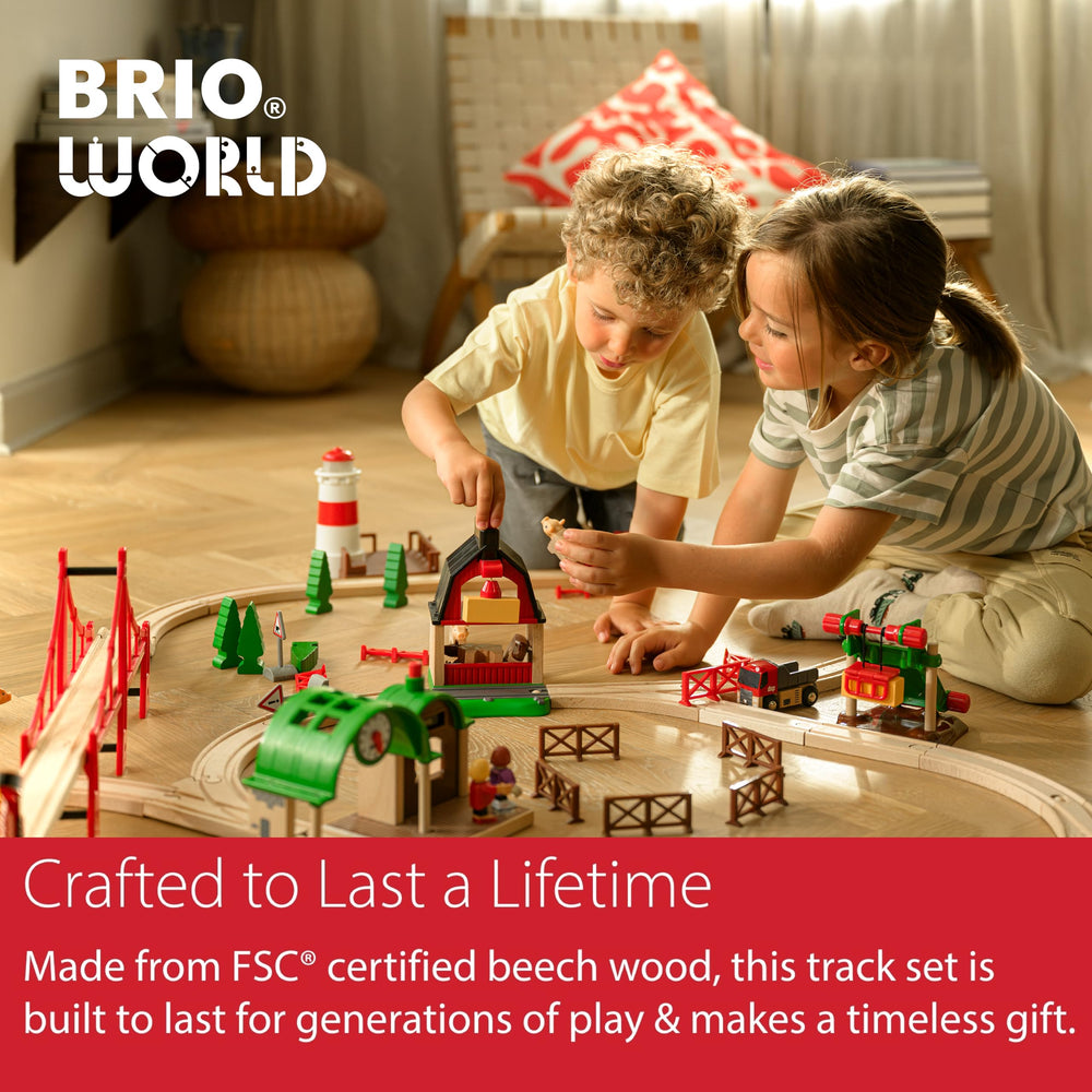 BRIO World wooden tracks showcase warm grain and sturdy construction