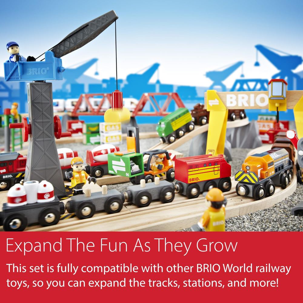 BRIO World Cargo Mountain Set multi-level design – fosters sequencing and imaginative planning.