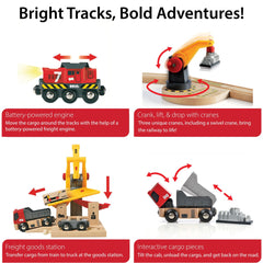 BRIO truck and cargo car moving goods across the tracks