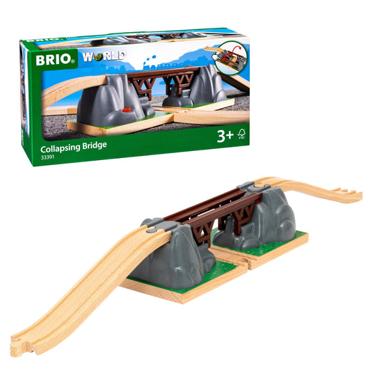 BRIO World Collapsing Bridge 3-piece set, side view showing wooden build and safety.