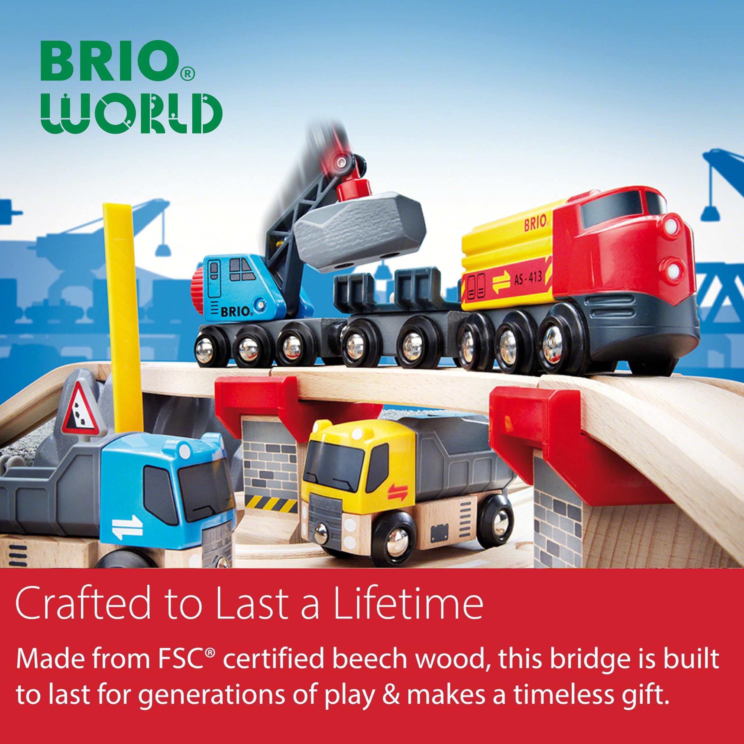 BRIO World Collapsing Bridge crafted in durable wood for long-lasting play.