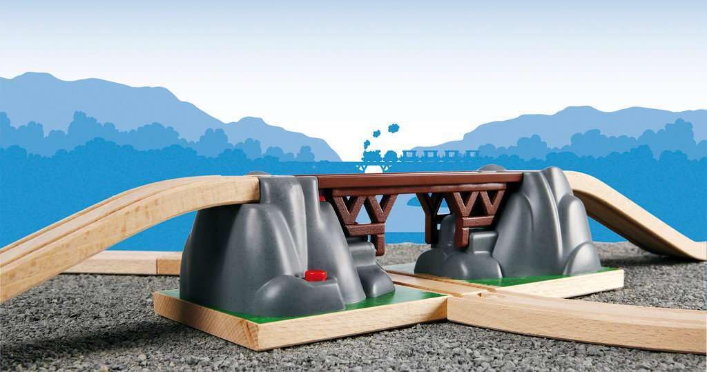 BRIO World Collapsing Bridge side view highlighting wood construction for durability.