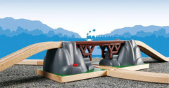 BRIO World Collapsing Bridge side view highlighting wood construction for durability.