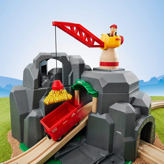 BRIO World crane on track close-up showing magnetic connection ease.