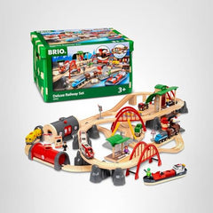 Brio World Deluxe storage box doubles as a play mat for setup.
