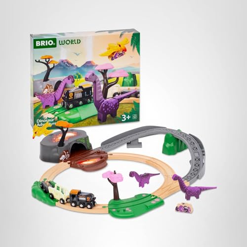 BRIO World Dinosaur Adventure Set packaging highlights eco-friendly design.