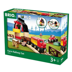 BRIO World Farm Railway Set barn, two-story, in a cozy farm scene for storytelling play
