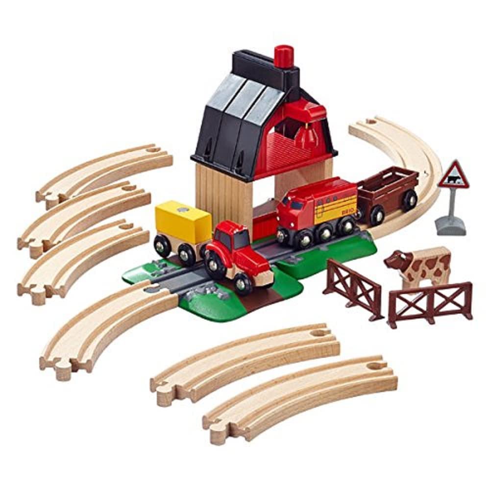 BRIO World Farm Railway Set tractor with trailer ready for farm tasks