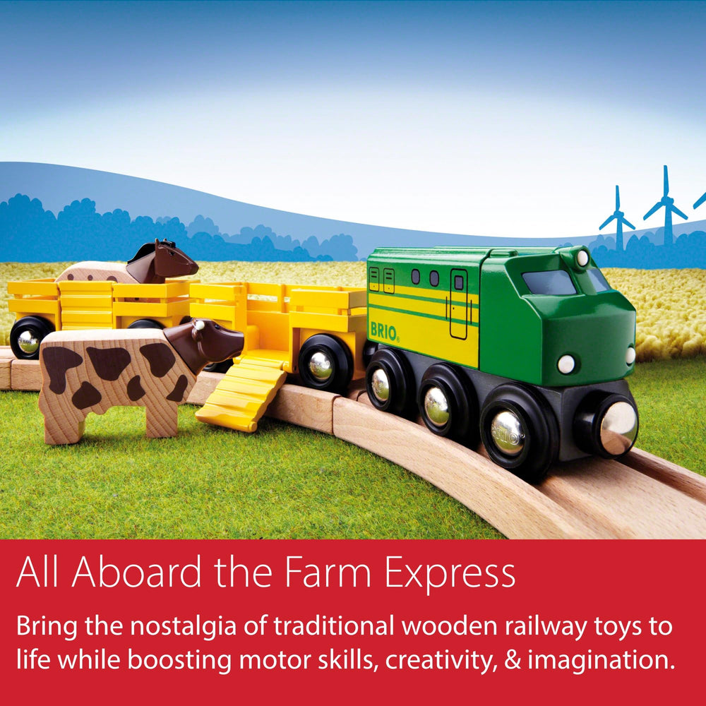 BRIO World Farm Train Set fold-down ramps simplify loading animals