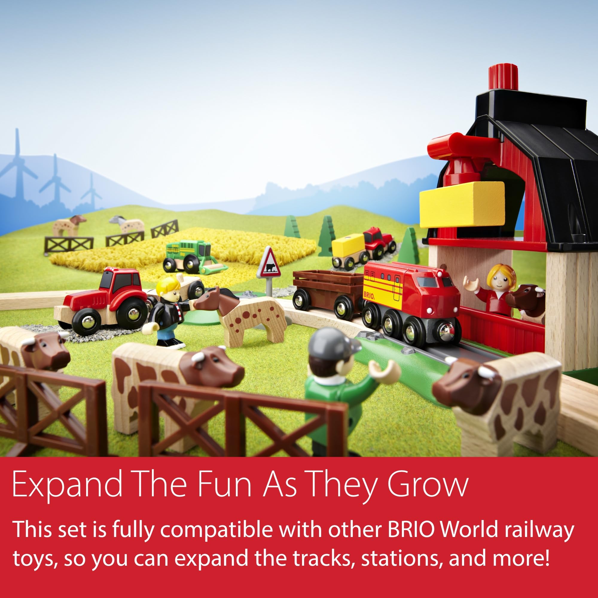 BRIO World Farm Train Set magnetic connectors enable easy linking