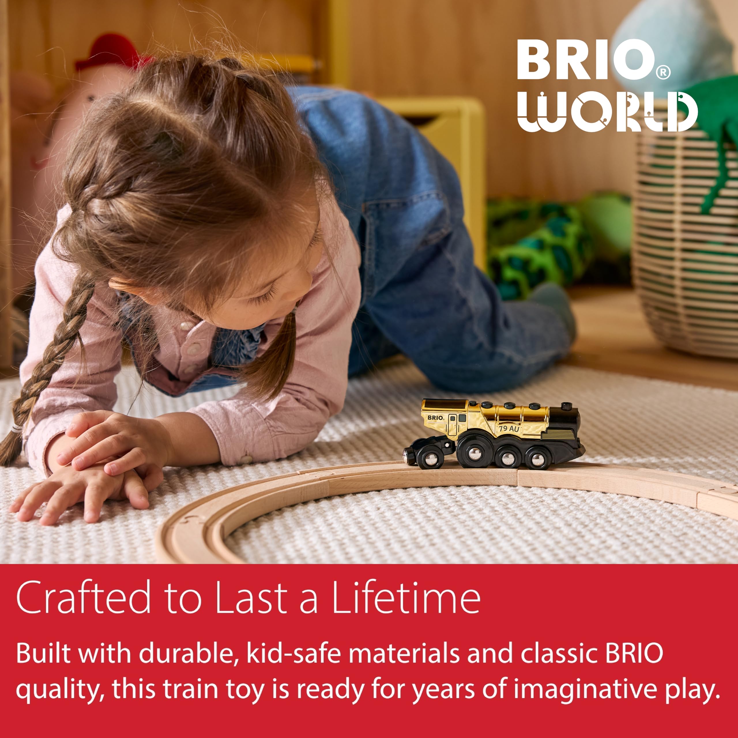 BRIO Mighty Golden Action Locomotive included with wooden track sets for durable family fun