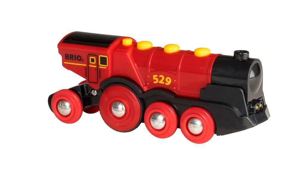 BRIO Mighty Red Action Locomotive choo-choo sound fuels storytelling on wooden rails