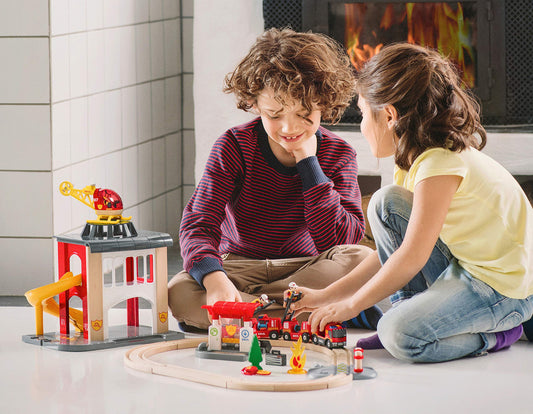 BRIO hose wagon enhances rescue scenarios and cooperative play with siblings