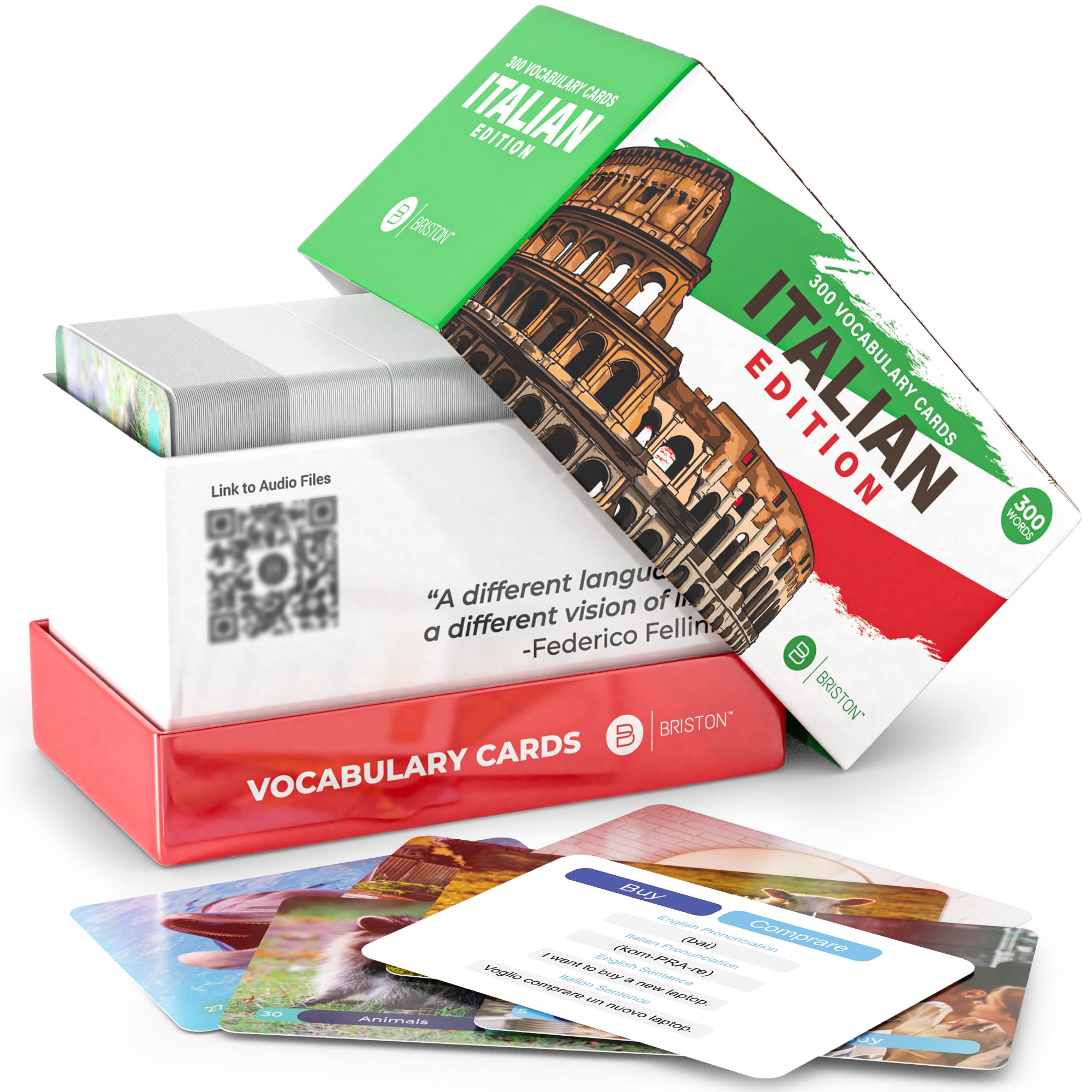 Briston Italian Edition animals cards illustrate common creatures with pronunciation tips