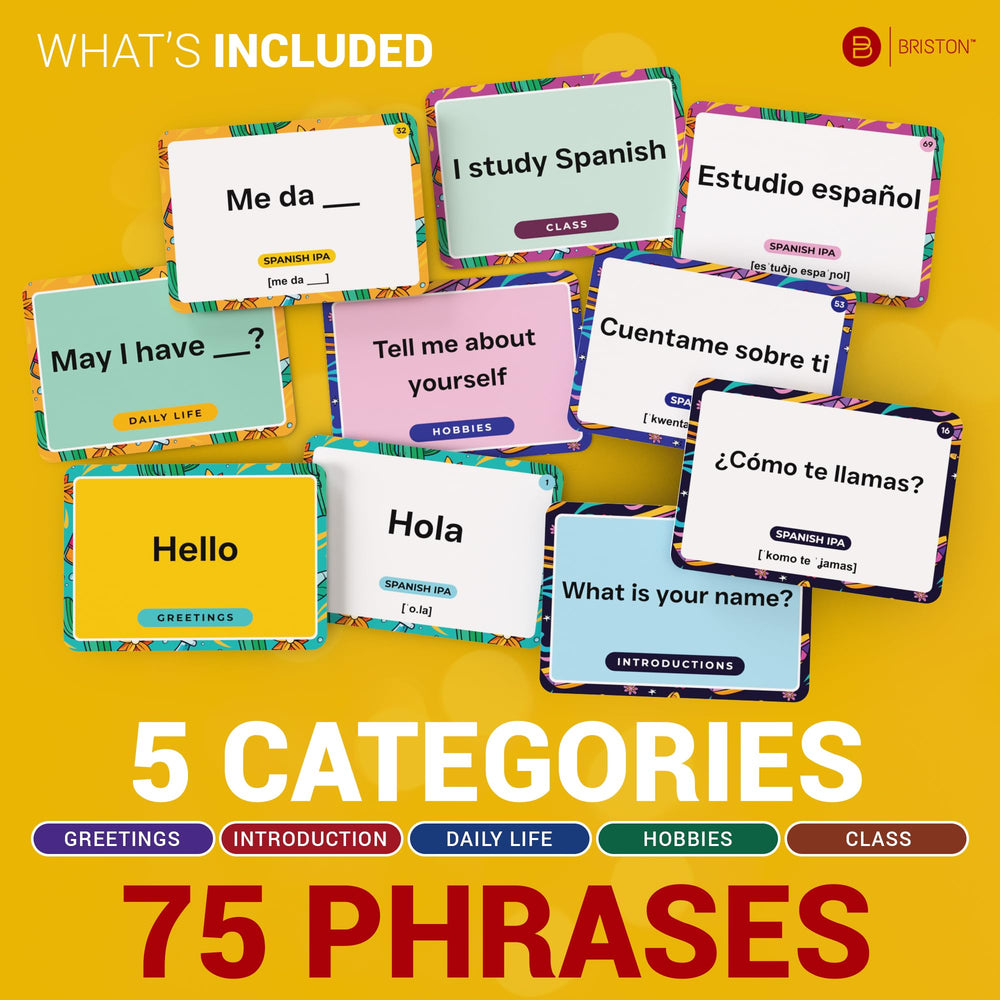 Briston Spanish Phrases Flash Cards compact size fits in pockets