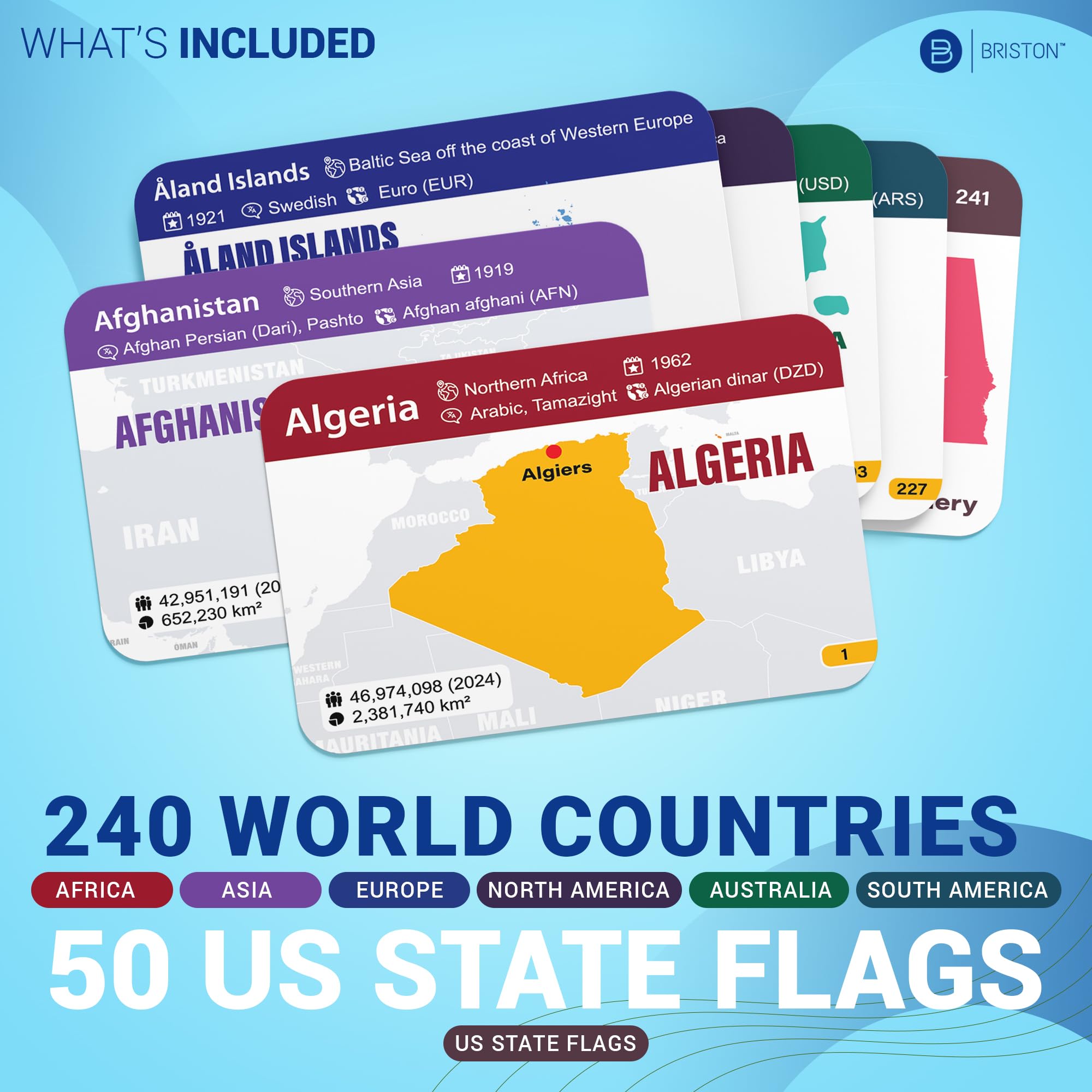 Briston US states flags flash cards highlight states and capitals for quick recall