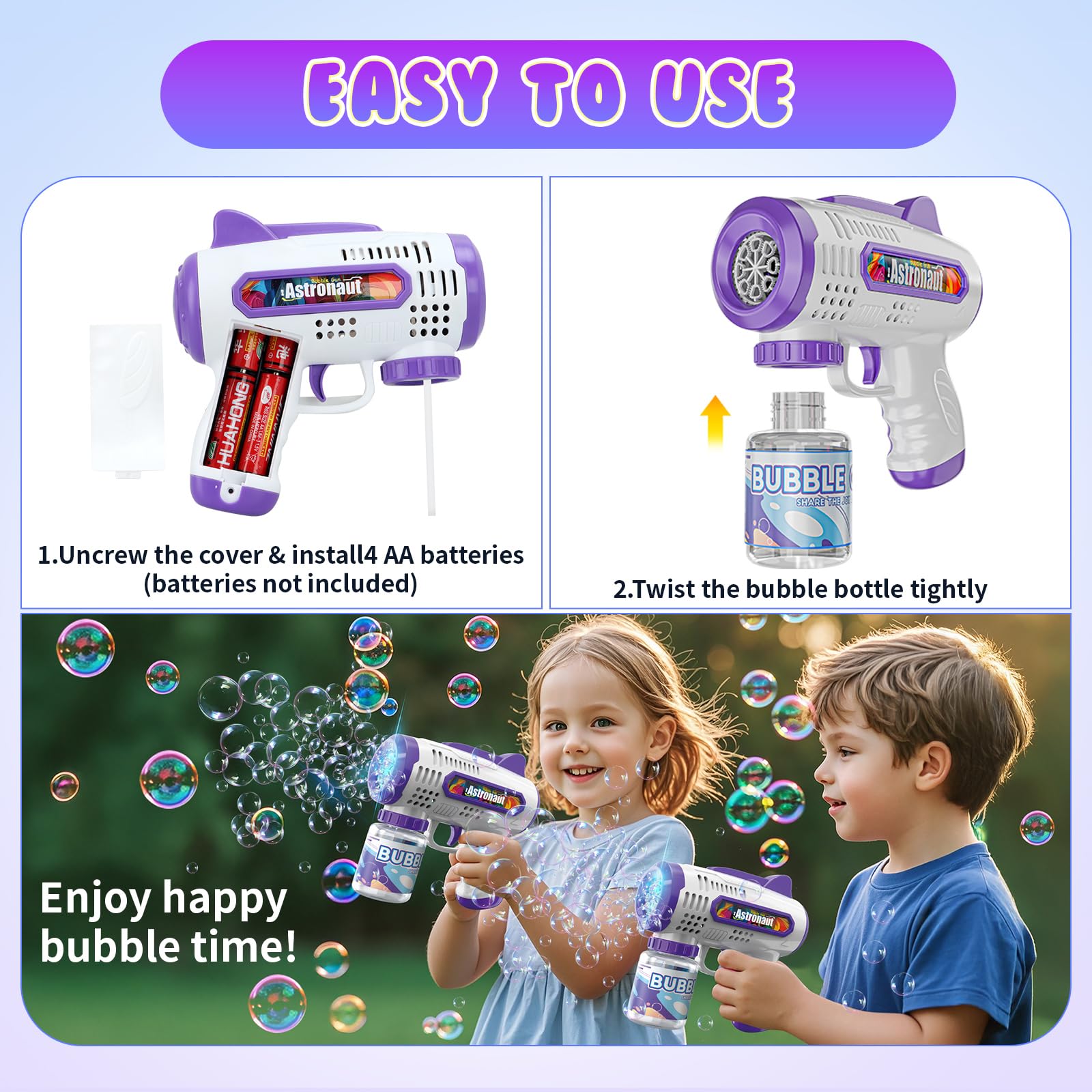 Britik bubble gun gift set for ages 3-12 at parties.
