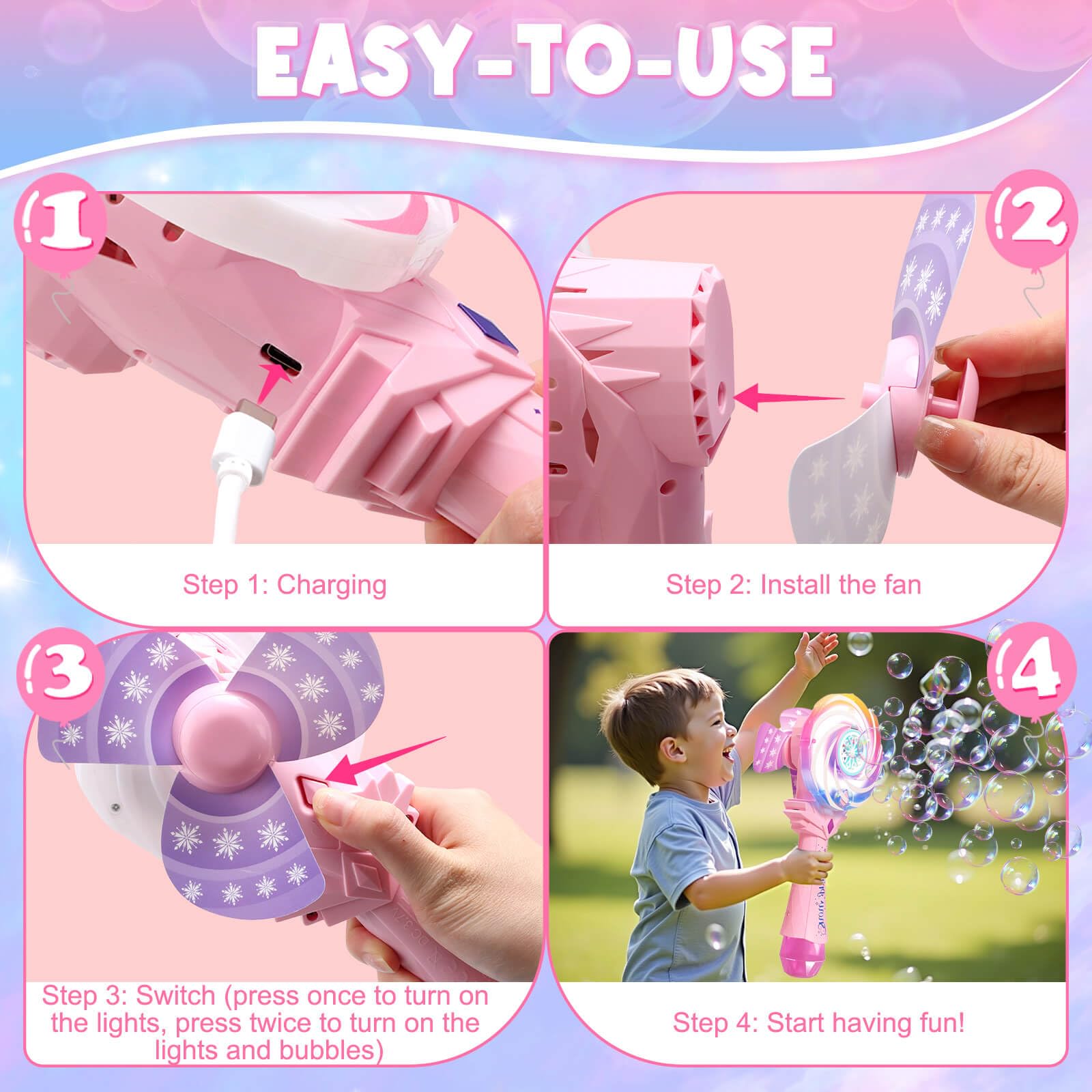 Britik Windmill Bubble Wand pink features 10 outlets for bubbles