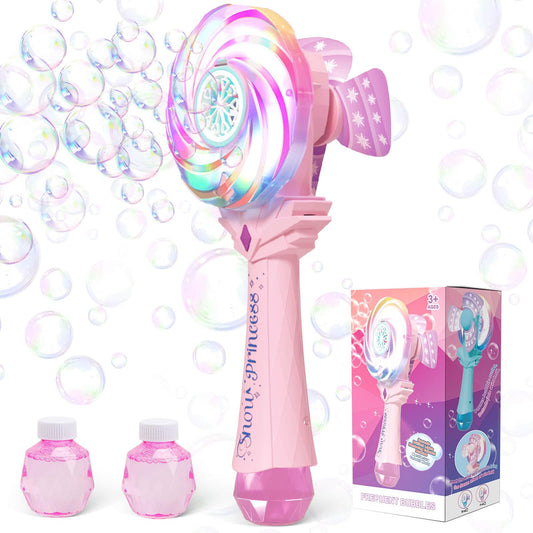 Britik Windmill Bubble Wand pink front view for outdoor fun