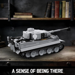 BrixVibe Tiger Heavy Tank S04 display-ready model fits on shelves and desks.