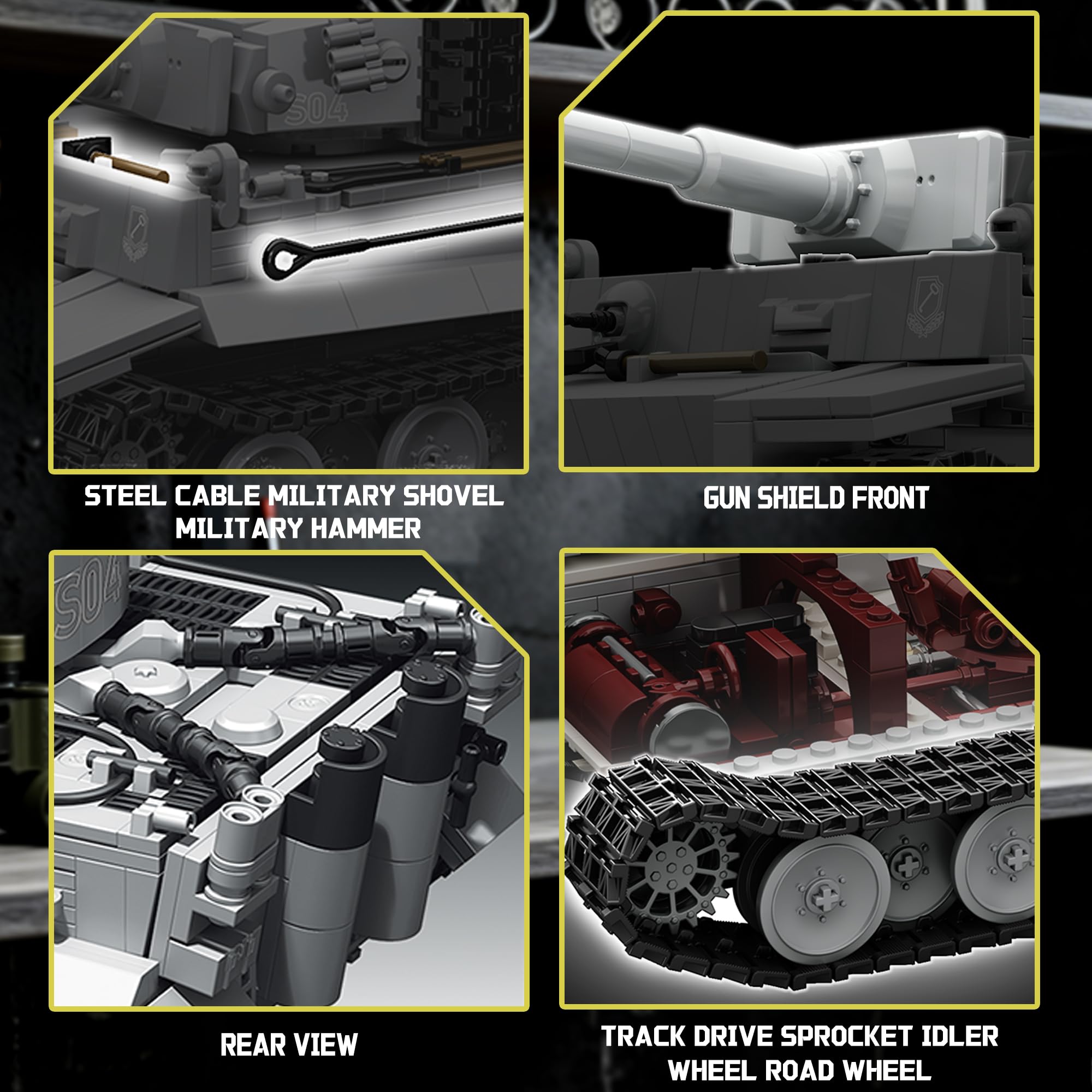 BrixVibe Tiger Heavy Tank S04 interior reveals authentic cab and crew space for realism.
