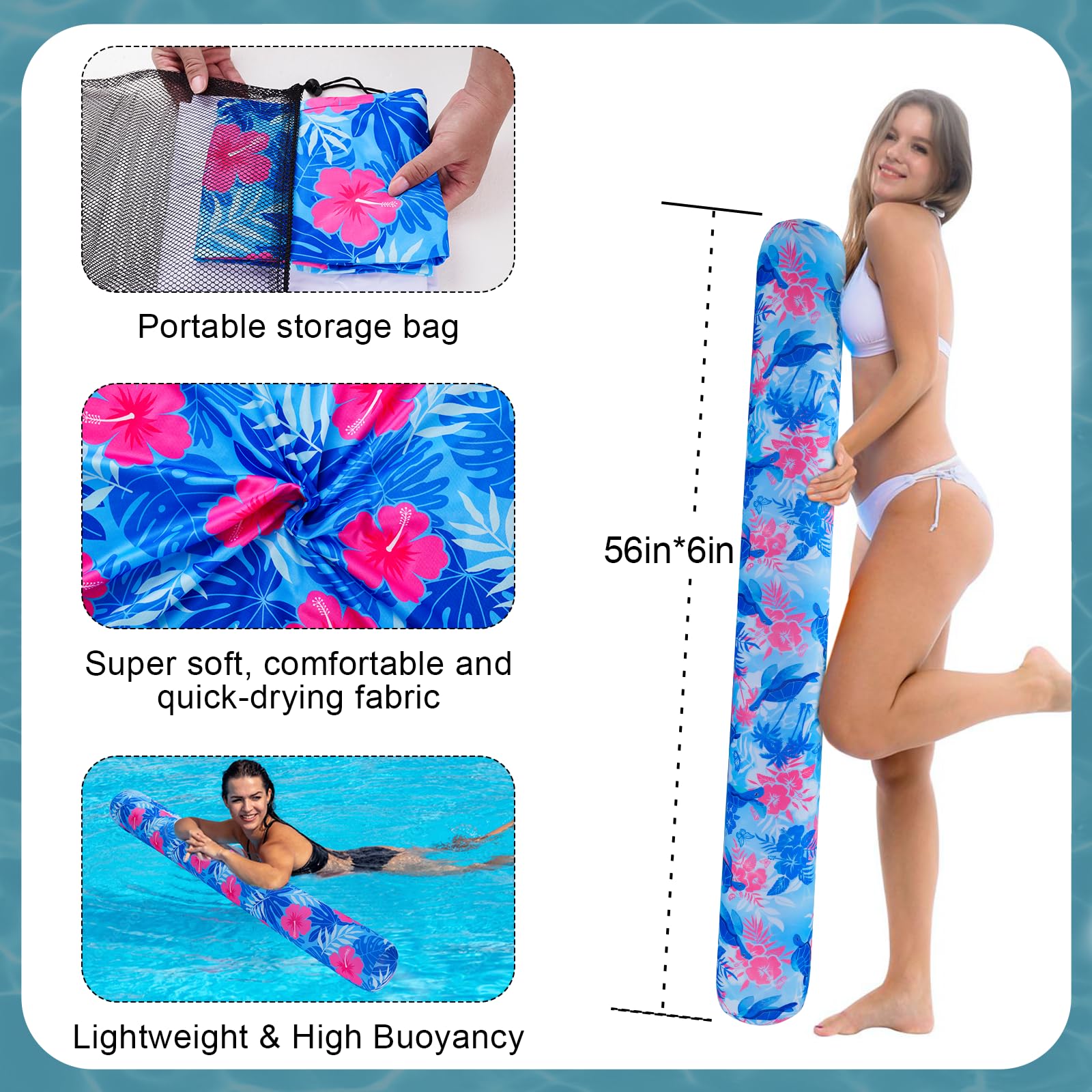 Brmoka pool noodle durable cloth cover provides soft touch and wear resistance.